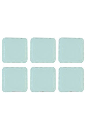Bardak Altlığı,6’lı Set,Masaüstü Yuvarlak Cup Coaster,Vegan Suni Deri,11x11 cm.,Su Yeşili
