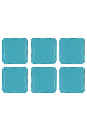 Bardak Altlığı,6’lı Set,Masaüstü Yuvarlak Cup Coaster,Vegan Suni Deri,11x11 cm.,Turkuaz