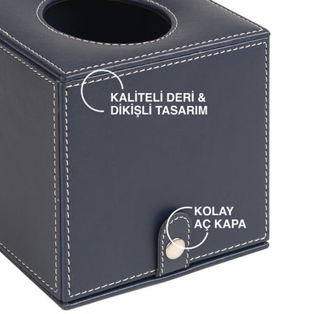 Peçetelik,Butik Kutu Mendil,Kağıt Mendil Muhafaza Kutusu,Vegan Deri,13*13*13 cm. Lacivert