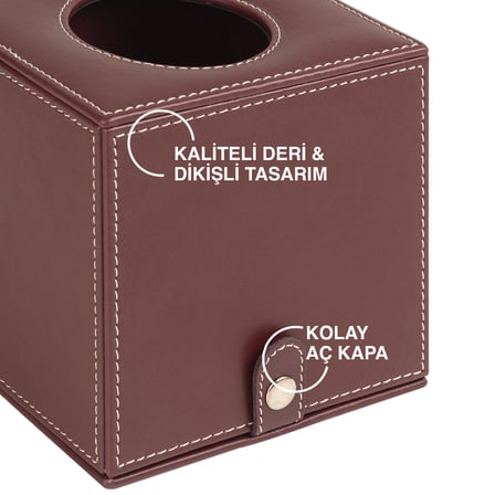 Peçetelik,Butik Kutu Mendil,Kağıt Mendil Muhafaza Kutusu,Vegan Deri,13*13*13 cm. Bordo