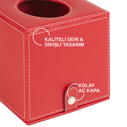 Peçetelik,Butik Kutu Mendil,Kağıt Mendil Muhafaza Kutusu,Vegan Deri,13*13*13 cm. Kırmızı