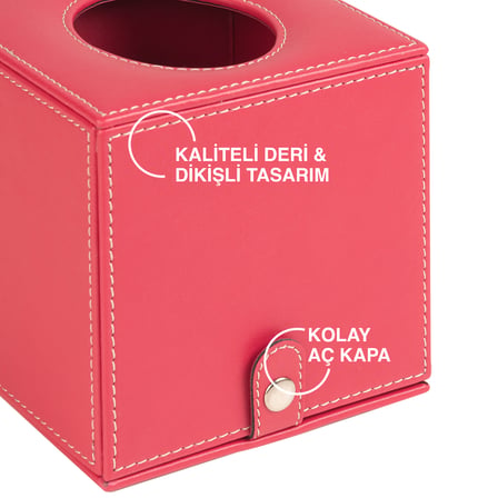 Peçetelik,Butik Kutu Mendil,Kağıt Mendil Muhafaza Kutusu,Vegan Deri,13*13*13 cm. Fuşya