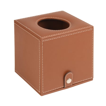 Peçetelik,Butik Kutu Mendil,Kağıt Mendil Muhafaza Kutusu,Vegan Deri,13*13*13 cm. Taba