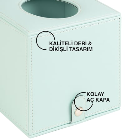 Peçetelik,Butik Kutu Mendil,Kağıt Mendil Muhafaza Kutusu,Vegan Deri,13*13*13 cm. Su Yeşili