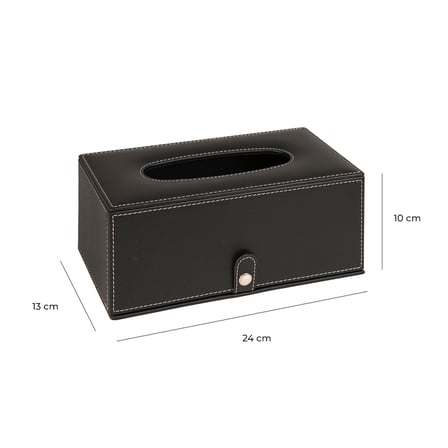 2K Premium Tasarım Vegan Deri Mendil ve Peçete Kutusu Maksi Boy Peçetelik Ofis Ev Hediyelik Masa üstü Aksesuar 24x13x10 cm. Siyah
