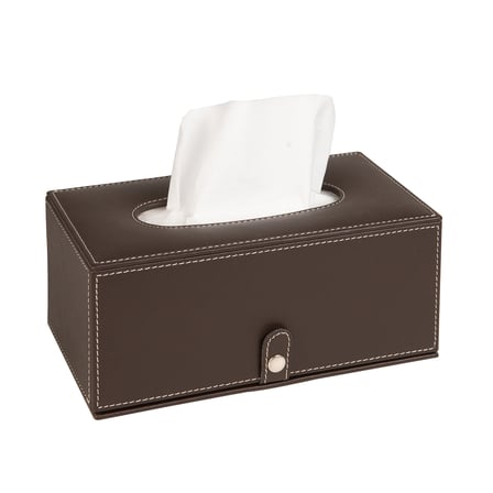 2K Premium Tasarım Vegan Deri Mendil ve Peçete Kutusu Maksi Boy Peçetelik Ofis Ev Hediyelik Masa üstü Aksesuar 24x13x10 cm. Kahverengi