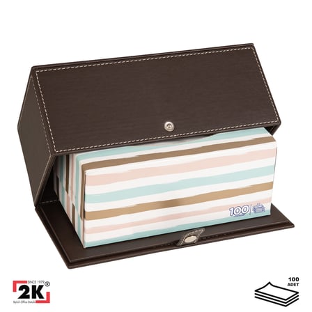 2K Premium Tasarım Vegan Deri Mendil ve Peçete Kutusu Maksi Boy Peçetelik Ofis Ev Hediyelik Masa üstü Aksesuar 24x13x10 cm. Kahverengi