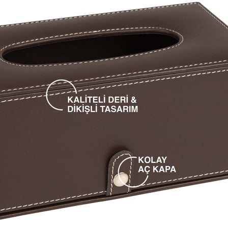 2K Premium Tasarım Vegan Deri Mendil ve Peçete Kutusu Maksi Boy Peçetelik Ofis Ev Hediyelik Masa üstü Aksesuar 24x13x10 cm. Kahverengi