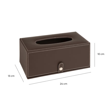 2K Premium Tasarım Vegan Deri Mendil ve Peçete Kutusu Maksi Boy Peçetelik Ofis Ev Hediyelik Masa üstü Aksesuar 24x13x10 cm. Kahverengi