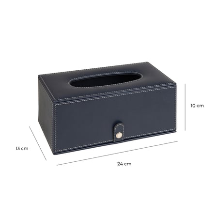 2K Premium Tasarım Vegan Deri Mendil ve Peçete Kutusu Maksi Boy Peçetelik Ofis Ev Hediyelik Masa üstü Aksesuar 24x13x10 cm. Lacivert