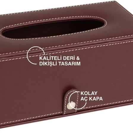 2K Premium Tasarım Vegan Deri Mendil ve Peçete Kutusu Maksi Boy Peçetelik Ofis Ev Hediyelik Masa üstü Aksesuar 24x13x10 cm. Bordo