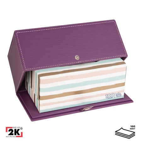 2K Premium Tasarım Vegan Deri Mendil ve Peçete Kutusu Maksi Boy Peçetelik Ofis Ev Hediyelik Masa üstü Aksesuar 24x13x10 cm. Lila