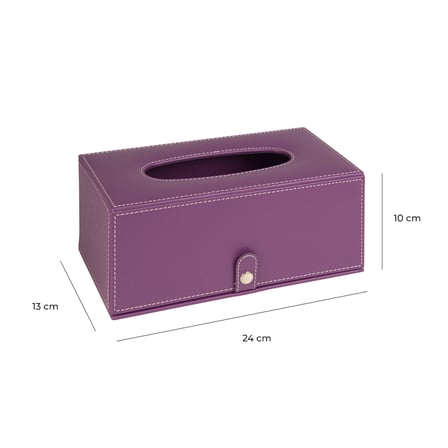 2K Premium Tasarım Vegan Deri Mendil ve Peçete Kutusu Maksi Boy Peçetelik Ofis Ev Hediyelik Masa üstü Aksesuar 24x13x10 cm. Lila