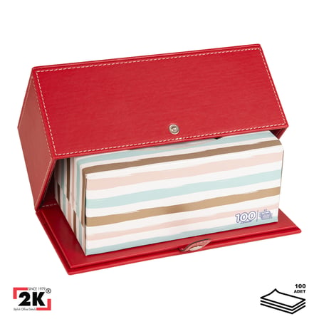2K Premium Tasarım Vegan Deri Mendil ve Peçete Kutusu Maksi Boy Peçetelik Ofis Ev Hediyelik Masa üstü Aksesuar 24x13x10 cm. Kırmızı