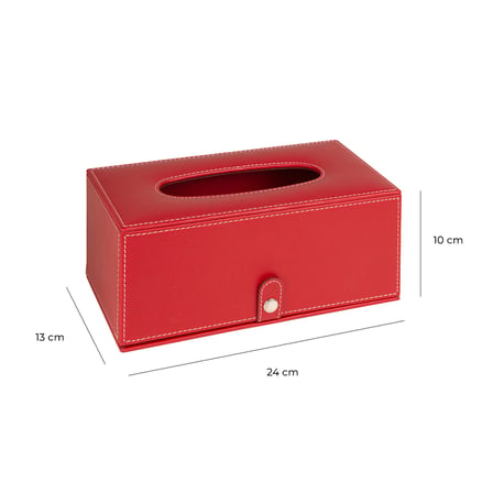 2K Premium Tasarım Vegan Deri Mendil ve Peçete Kutusu Maksi Boy Peçetelik Ofis Ev Hediyelik Masa üstü Aksesuar 24x13x10 cm. Kırmızı