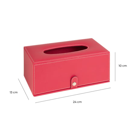 2K Premium Tasarım Vegan Deri Mendil ve Peçete Kutusu Maksi Boy Peçetelik Ofis Ev Hediyelik Masa üstü Aksesuar 24x13x10 cm. Fuşya