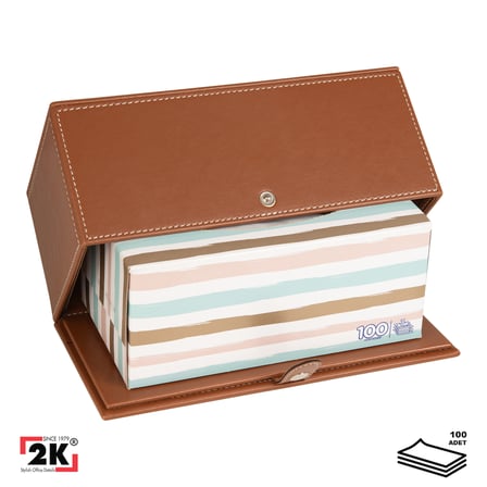 2K Premium Tasarım Vegan Deri Mendil ve Peçete Kutusu Maksi Boy Peçetelik Ofis Ev Hediyelik Masa üstü Aksesuar 24x13x10 cm. Taba