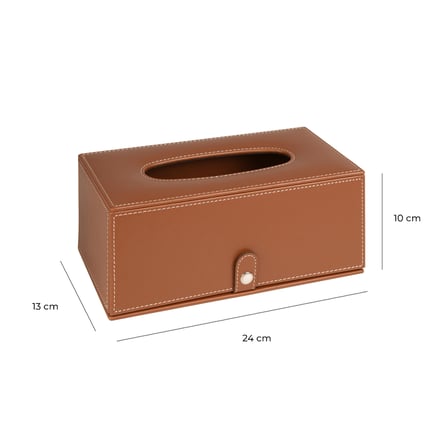2K Premium Tasarım Vegan Deri Mendil ve Peçete Kutusu Maksi Boy Peçetelik Ofis Ev Hediyelik Masa üstü Aksesuar 24x13x10 cm. Taba