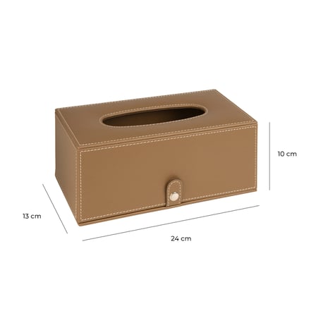 2K Premium Tasarım Vegan Deri Mendil ve Peçete Kutusu Maksi Boy Peçetelik Ofis Ev Hediyelik Masa üstü Aksesuar 24x13x10 cm. Vizon