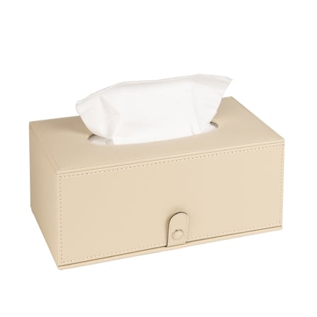 2K Premium Tasarım Vegan Deri Mendil ve Peçete Kutusu Maksi Boy Peçetelik Ofis Ev Hediyelik Masa üstü Aksesuar 24x13x10 cm. Bej