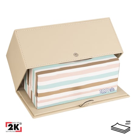 2K Premium Tasarım Vegan Deri Mendil ve Peçete Kutusu Maksi Boy Peçetelik Ofis Ev Hediyelik Masa üstü Aksesuar 24x13x10 cm. Bej