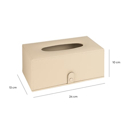 2K Premium Tasarım Vegan Deri Mendil ve Peçete Kutusu Maksi Boy Peçetelik Ofis Ev Hediyelik Masa üstü Aksesuar 24x13x10 cm. Bej