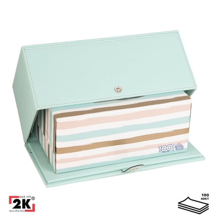 2K Premium Tasarım Vegan Deri Mendil ve Peçete Kutusu Maksi Boy Peçetelik Ofis Ev Hediyelik Masa üstü Aksesuar 24x13x10 cm. Su Yeşili