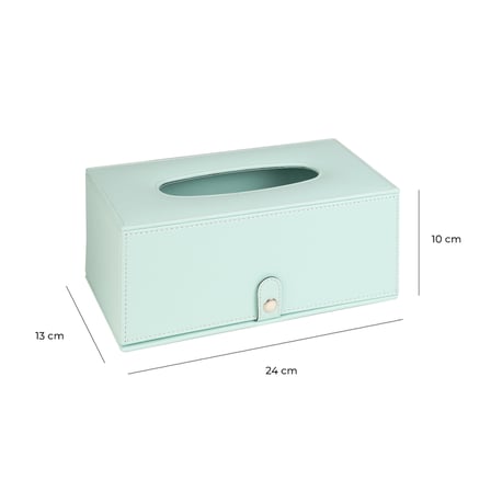 2K Premium Tasarım Vegan Deri Mendil ve Peçete Kutusu Maksi Boy Peçetelik Ofis Ev Hediyelik Masa üstü Aksesuar 24x13x10 cm. Su Yeşili