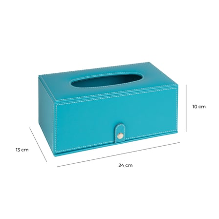 2K Premium Tasarım Vegan Deri Mendil ve Peçete Kutusu Maksi Boy Peçetelik Ofis Ev Hediyelik Masa üstü Aksesuar 24x13x10 cm. Turkuaz