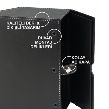 Peçetelik,Çek Al El ve Yüz Havlusu Kutu Mendil,Kağıt Mendil Muhafaza Kutusu,Vegan Deri,9*22*18 cm. Siyah