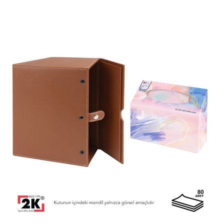 Peçetelik,Çek Al El ve Yüz Havlusu Kutu Mendil,Kağıt Mendil Muhafaza Kutusu,Vegan Deri,9*22*18 cm. Taba