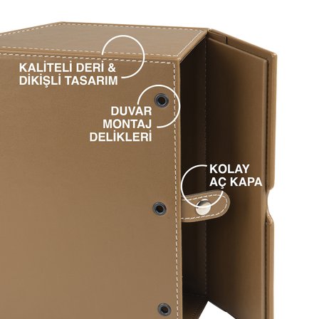 Peçetelik,Çek Al El ve Yüz Havlusu Kutu Mendil,Kağıt Mendil Muhafaza Kutusu,Vegan Deri,9*22*18 cm. Vizon