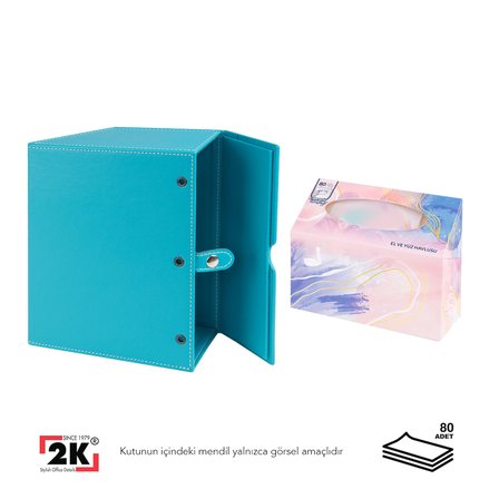 Peçetelik,Çek Al El ve Yüz Havlusu Kutu Mendil,Kağıt Mendil Muhafaza Kutusu,Vegan Deri,9*22*18 cm. Turkuaz