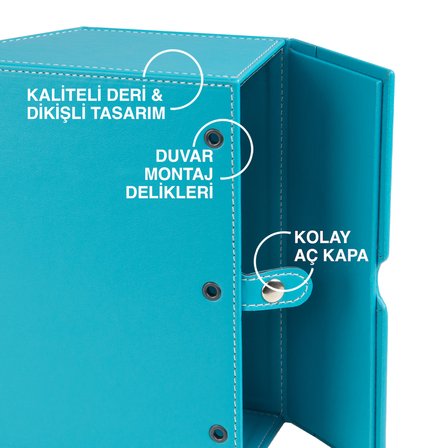 Peçetelik,Çek Al El ve Yüz Havlusu Kutu Mendil,Kağıt Mendil Muhafaza Kutusu,Vegan Deri,9*22*18 cm. Turkuaz