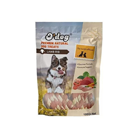 O'dog Kuzu Parçacıklı Sargılı Köpek Ödülü 100 Gr 10'lu Paket