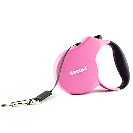Zampa Loja Şerit Otomatik Köpek Gezdirme Tasması 5M L Pembe