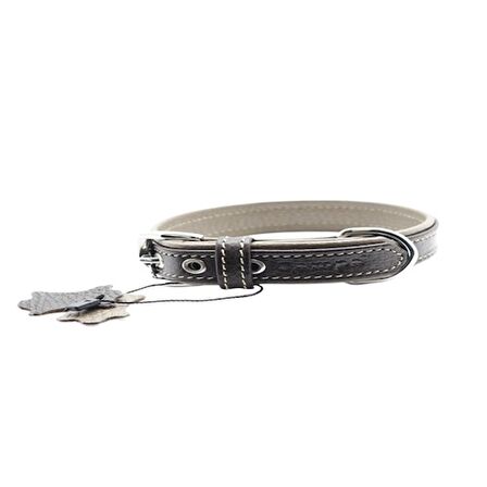 Yumuşak Dokulu Gerçek Deri Flatiron Köpek Boyun Tasması 2x42cm, Kahverengi Toprak