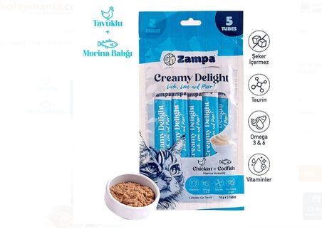 Zampa Creamy Delight Tavuklu ve Morina Balıklı Kedi Krema Ödül Maması 16 Gr x 5 Adet