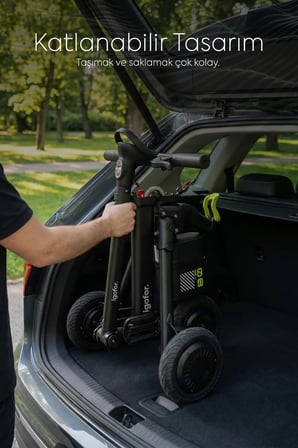 3 Tekerlekli Katlanabilir Elektrikli Oturulabilir Scooter – Hafif, Taşınabilir, Uzun Menzilli