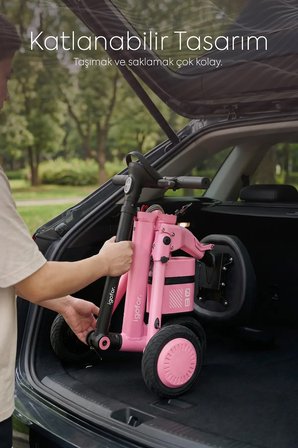 3 Tekerlekli Oturulabilir Elektrikli Scooter Pembe | 350 W | Uzun Menzil | LED Aydınlatma | 3 Sürüş Modu