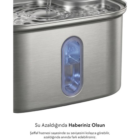 Zampa Zampa Kedi ve Köpekler İçin Kare Sensörlü Bataryalı Çelik Otomatik Su Pınarı 2.8 Litre