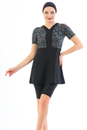 Yarı Kapalı Likralı Mayo 2316 Nil Siyah | XXL