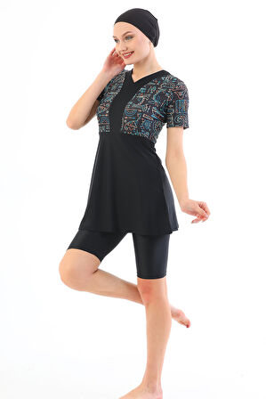 Yarı Kapalı Likralı Mayo 2316 Nil Siyah | XXL