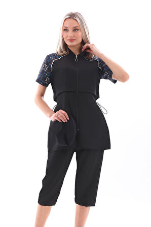 Paraşüt Yarı Kapalı Tesettür Mayo Hera 2408 Siyah | 3XL