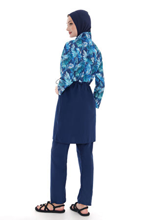 Paraşüt Tam Kapalı Tesettür Mayo Nida 2103 Mavi Tüy | 3XL