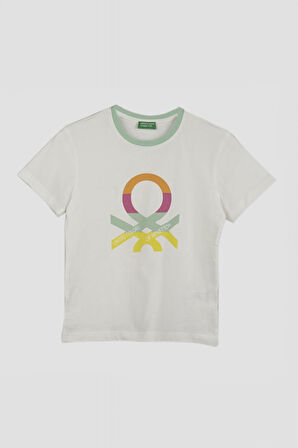 Kız Çocuk Bnt Renkli Logo T-Shirt - Beyaz | 7-8