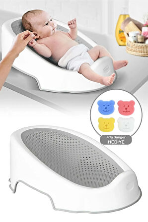 Soft Bebek Küveti – Silikon Fileli Bebek Yıkama Banyo Küveti, Bebek Banyo Oturağı 4 Sünger Hediyeli