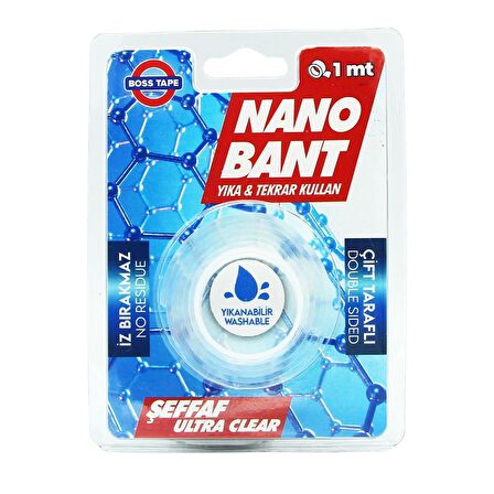 Nano Süper Güçlü Elastik Bant - Şeffaf - Yıkanabilir - Yeniden Kullanılabilir-19mmx1mt