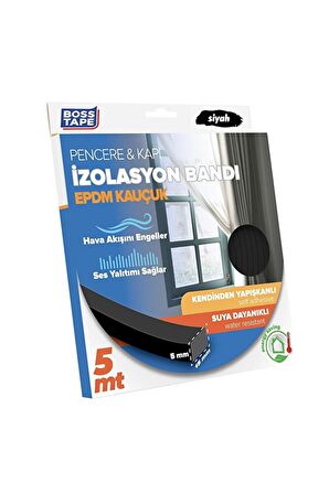 Epdm Kauçuk Pencere Kapı Izolasyon Bandı Siyah 5mmx15mmx5mt