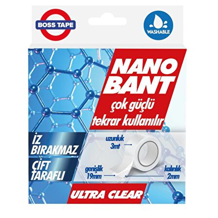 Nano Bant - Şeffaf - Yıkanabilir - Çift Taraflı 19mmx3mt